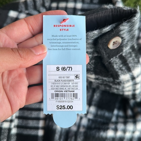 Cat & Jack Black and White Plaid Flannel Jacket Kids Girls Size Small 6/7 - Picture 6 of 6